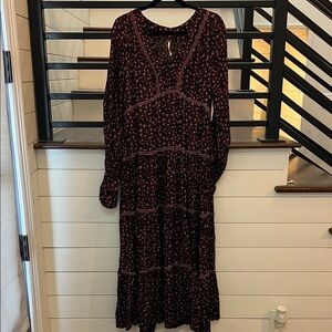 Free People Black and Red Long Sleeve Dress